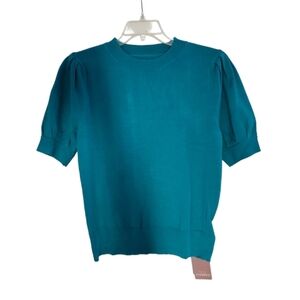 NWT YesFashion Women's M Stylish Puff- Short-Sleeve Knit Top  Lightweight Teal